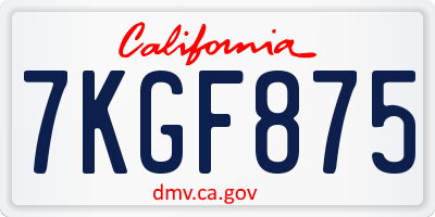 CA license plate 7KGF875
