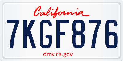 CA license plate 7KGF876