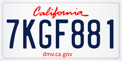 CA license plate 7KGF881