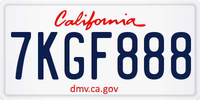 CA license plate 7KGF888