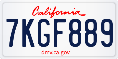 CA license plate 7KGF889