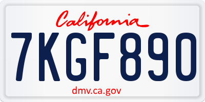 CA license plate 7KGF890