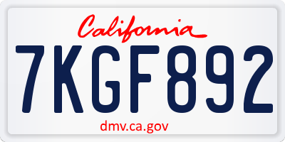 CA license plate 7KGF892