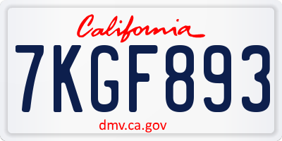 CA license plate 7KGF893