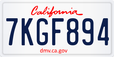 CA license plate 7KGF894