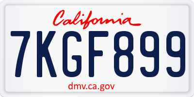 CA license plate 7KGF899
