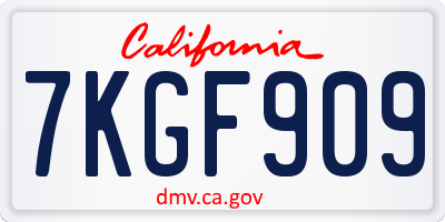CA license plate 7KGF909