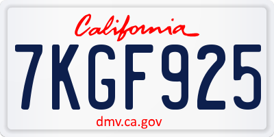 CA license plate 7KGF925