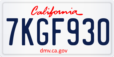 CA license plate 7KGF930