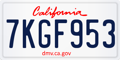 CA license plate 7KGF953