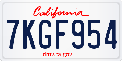 CA license plate 7KGF954
