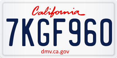 CA license plate 7KGF960