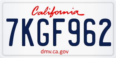 CA license plate 7KGF962