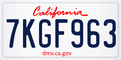 CA license plate 7KGF963