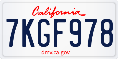 CA license plate 7KGF978