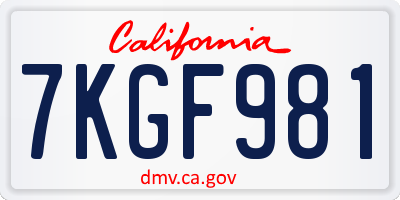 CA license plate 7KGF981