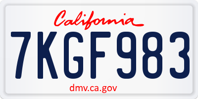 CA license plate 7KGF983