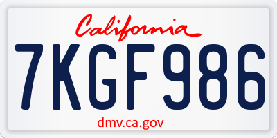 CA license plate 7KGF986