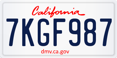 CA license plate 7KGF987