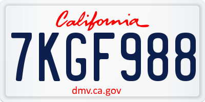 CA license plate 7KGF988