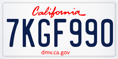 CA license plate 7KGF990