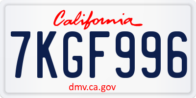 CA license plate 7KGF996