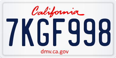 CA license plate 7KGF998