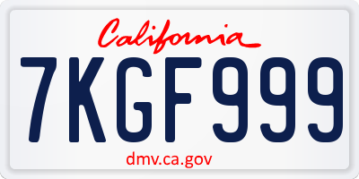 CA license plate 7KGF999