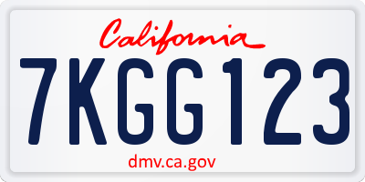 CA license plate 7KGG123