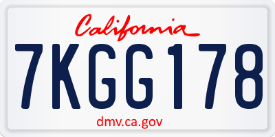 CA license plate 7KGG178