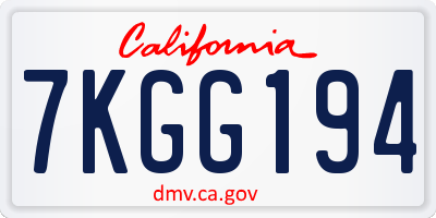 CA license plate 7KGG194