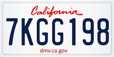 CA license plate 7KGG198