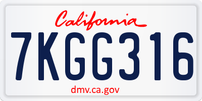 CA license plate 7KGG316
