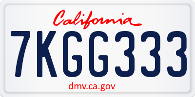 CA license plate 7KGG333