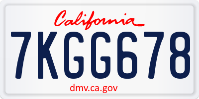 CA license plate 7KGG678