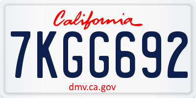 CA license plate 7KGG692
