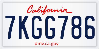 CA license plate 7KGG786