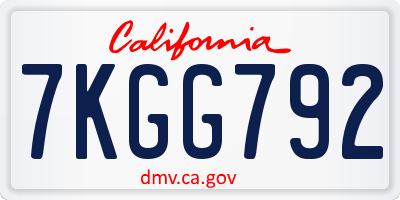 CA license plate 7KGG792