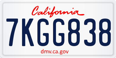 CA license plate 7KGG838