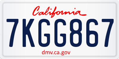 CA license plate 7KGG867