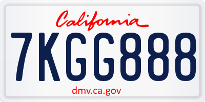 CA license plate 7KGG888
