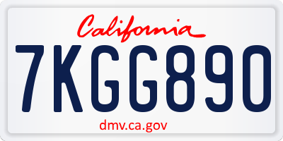 CA license plate 7KGG890