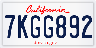 CA license plate 7KGG892