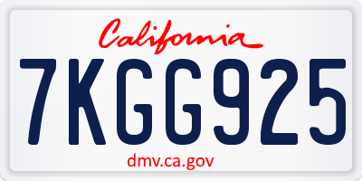 CA license plate 7KGG925