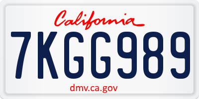 CA license plate 7KGG989