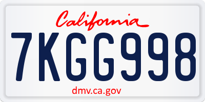 CA license plate 7KGG998