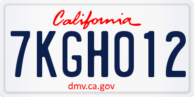 CA license plate 7KGH012