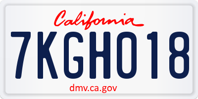 CA license plate 7KGH018