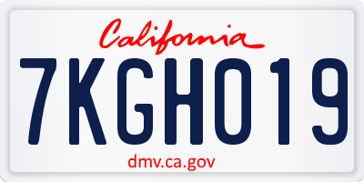 CA license plate 7KGH019