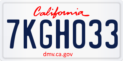CA license plate 7KGH033